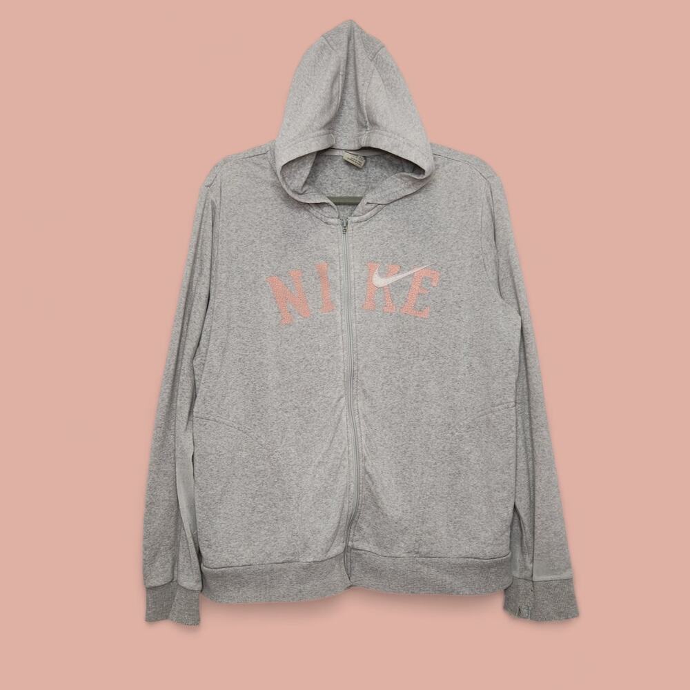 Vintage Y2k Nike Zip Hoodie Sweatshirt Worn Distressed Thrashed Shirt XL Gray